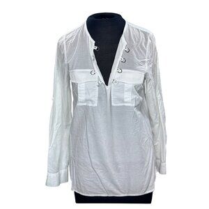 Michael Kors XS White Long Sleeve Blouse With Hook Detail